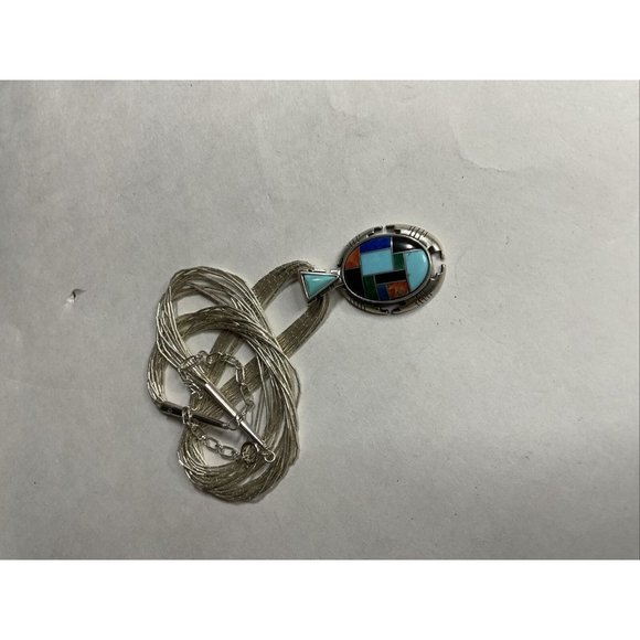 Sterling Southwestern Channel Inlay Pendant with Chain in top condition - Picture 3 of 6
